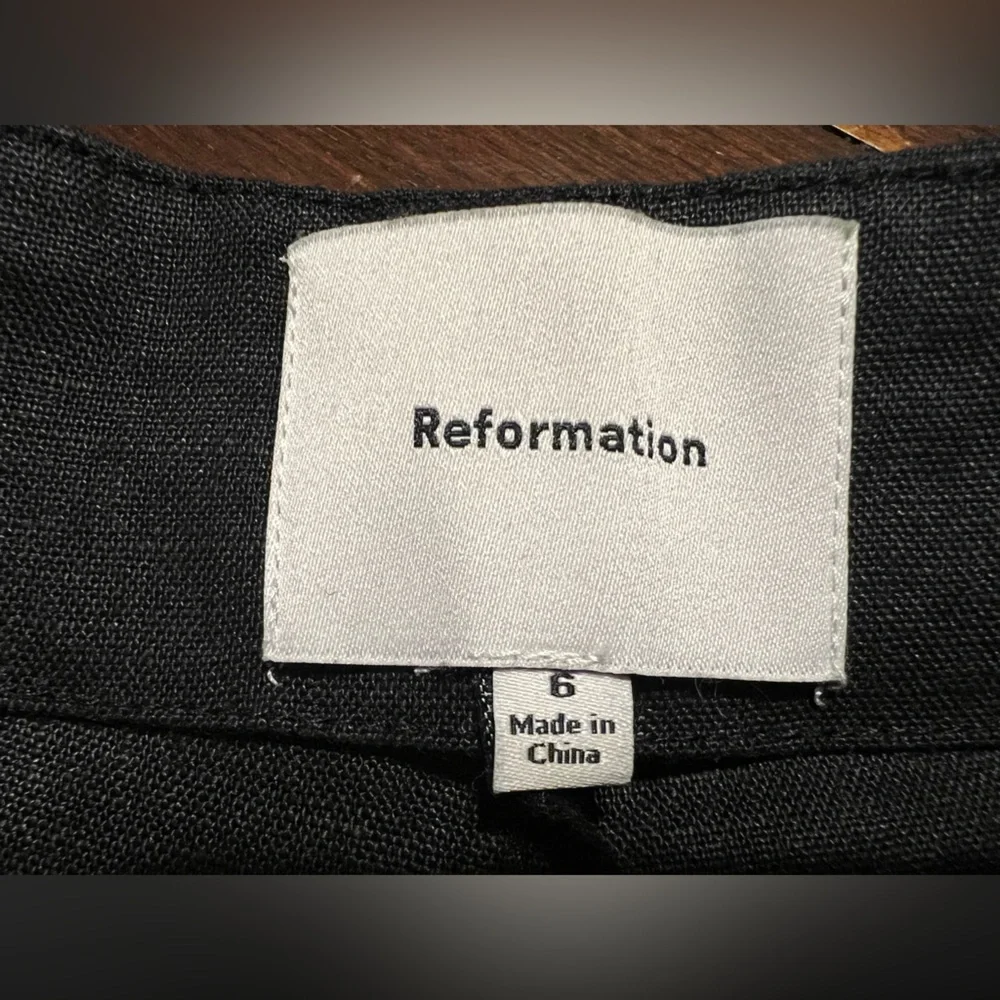 Reformation 100% Linen Pants Women’s 6 Black Straight Leg High Rise Pleated Zip